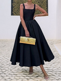 Elegant Slim-fitting Square-neck Splicing A-word Dress