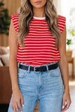Red Stripe Ribbed Round Neck Trim Loose Tank Top