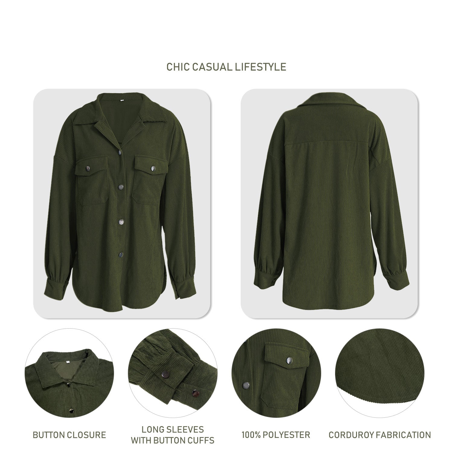 Women's Casual Corduroy Shacket Jacket