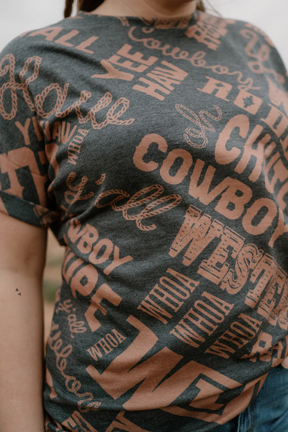 Rose Howdy Cowboy Letter Printed Western Fashion Tee