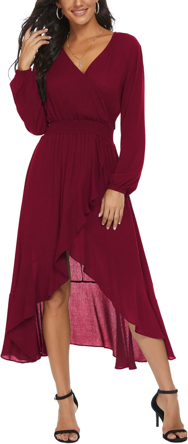 Womens Short Sleeve Floral High Low V-Neck Flowy Party Long Maxi Dress