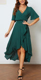 Womens Short Sleeve Floral High Low V-Neck Flowy Party Long Maxi Dress