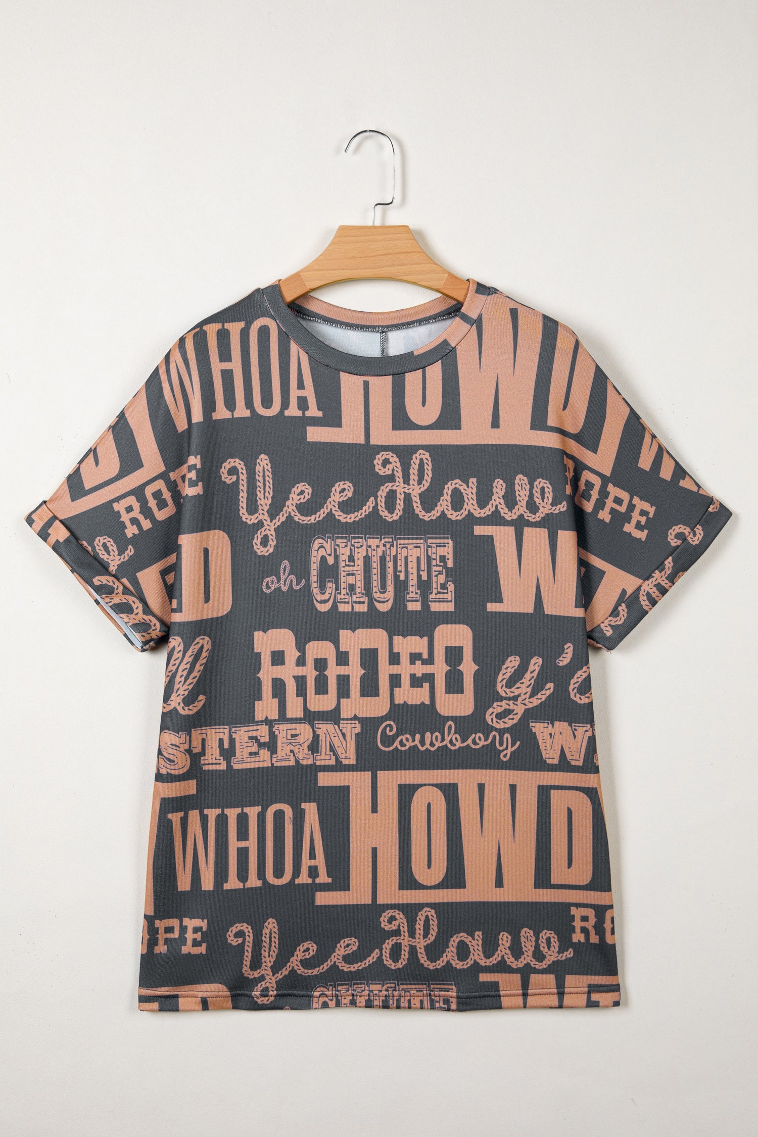 Rose Howdy Cowboy Letter Printed Western Fashion Tee