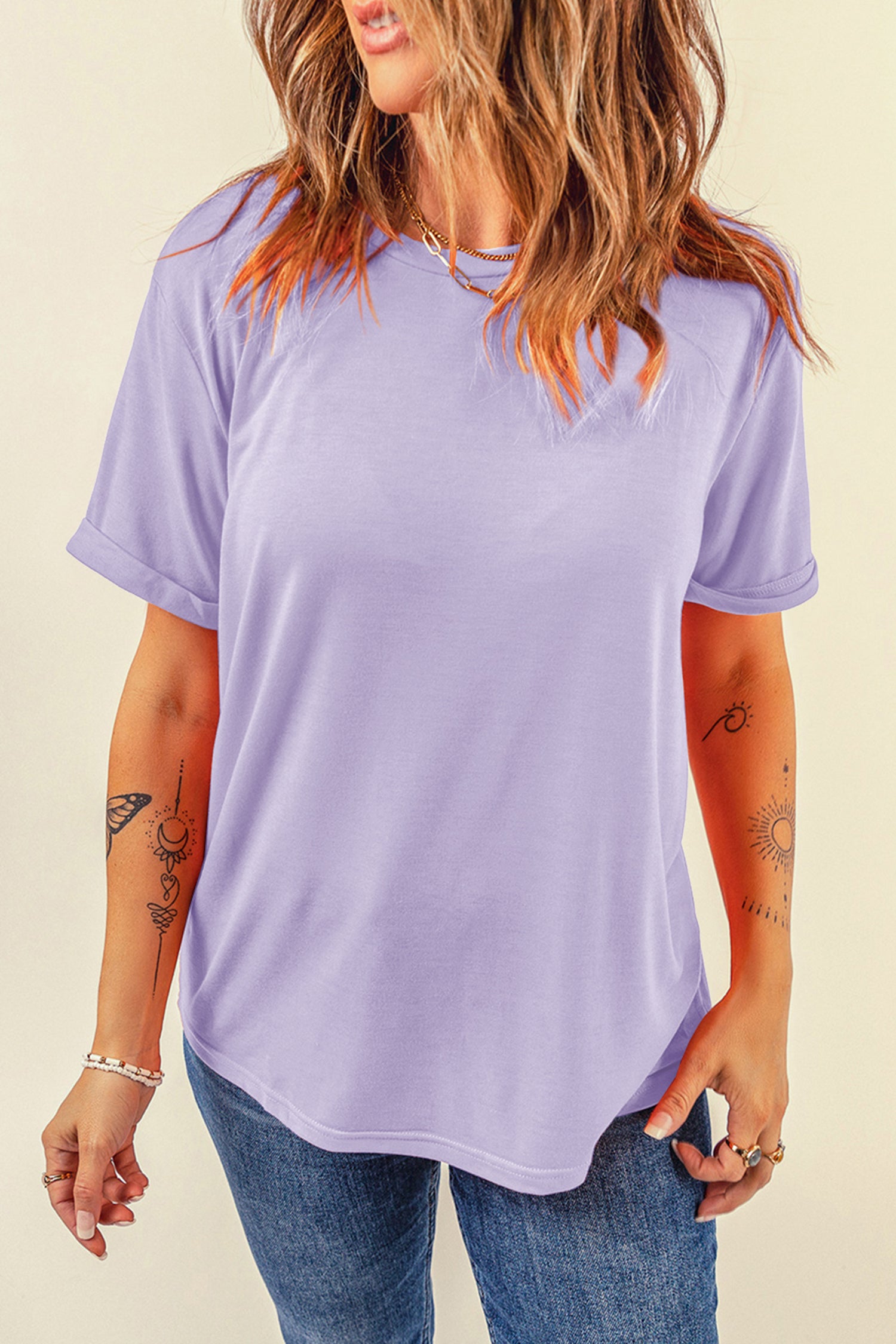 Bright Green Casual Plain Crew Neck Tee