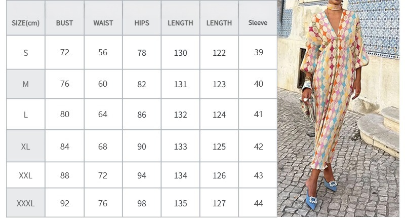 Women's Printed V-Neck Lantern Sleeve Dress