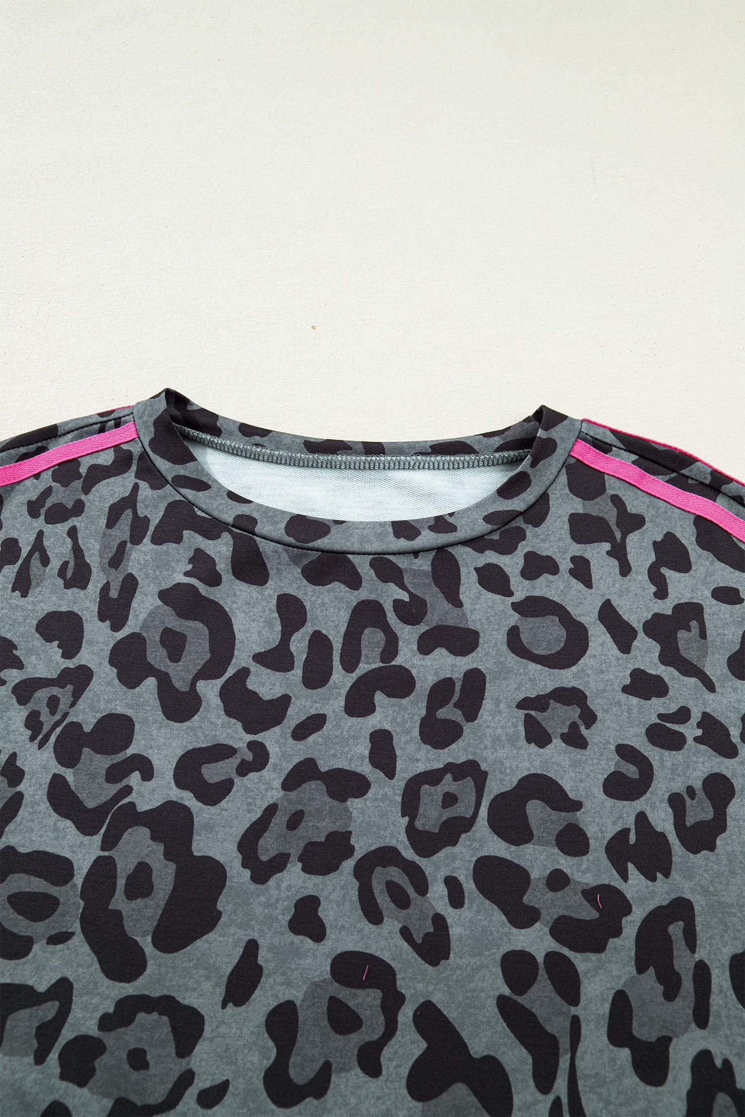 Green Leopard Print Varsity Striped Trim Long Sleeve Top