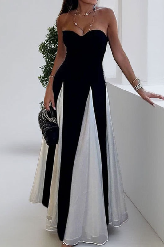 Women's Casual Contrasting Color Splicing Shoulder Strap Dress
