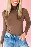 Black Slim Fit High Neck Long Sleeve Basic Top