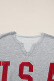 Light Grey USA Lettering Patch Notched Neck Loose Tee