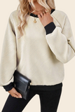 Jet Stream Color Block Edge Raglan Sleeve Crew Neck Textured Top