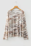 Green Plus Size Western Camo Print Mesh Long Sleeve Top