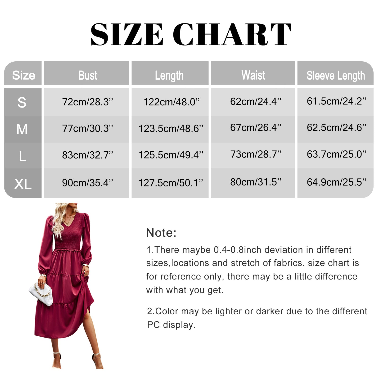 Women's Casual Midi Dress Boho Flutter Long Sleeve Crew Neck Smocked Elastic Waist Tiered A-Line Long Dress