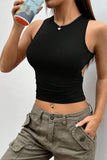 Women Ruched Crop Tank Tops Crewneck Sleeveless