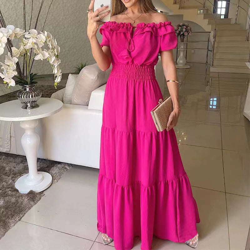 Solid Color Strappy Tube Top Bubble Sleeve Swing Dress