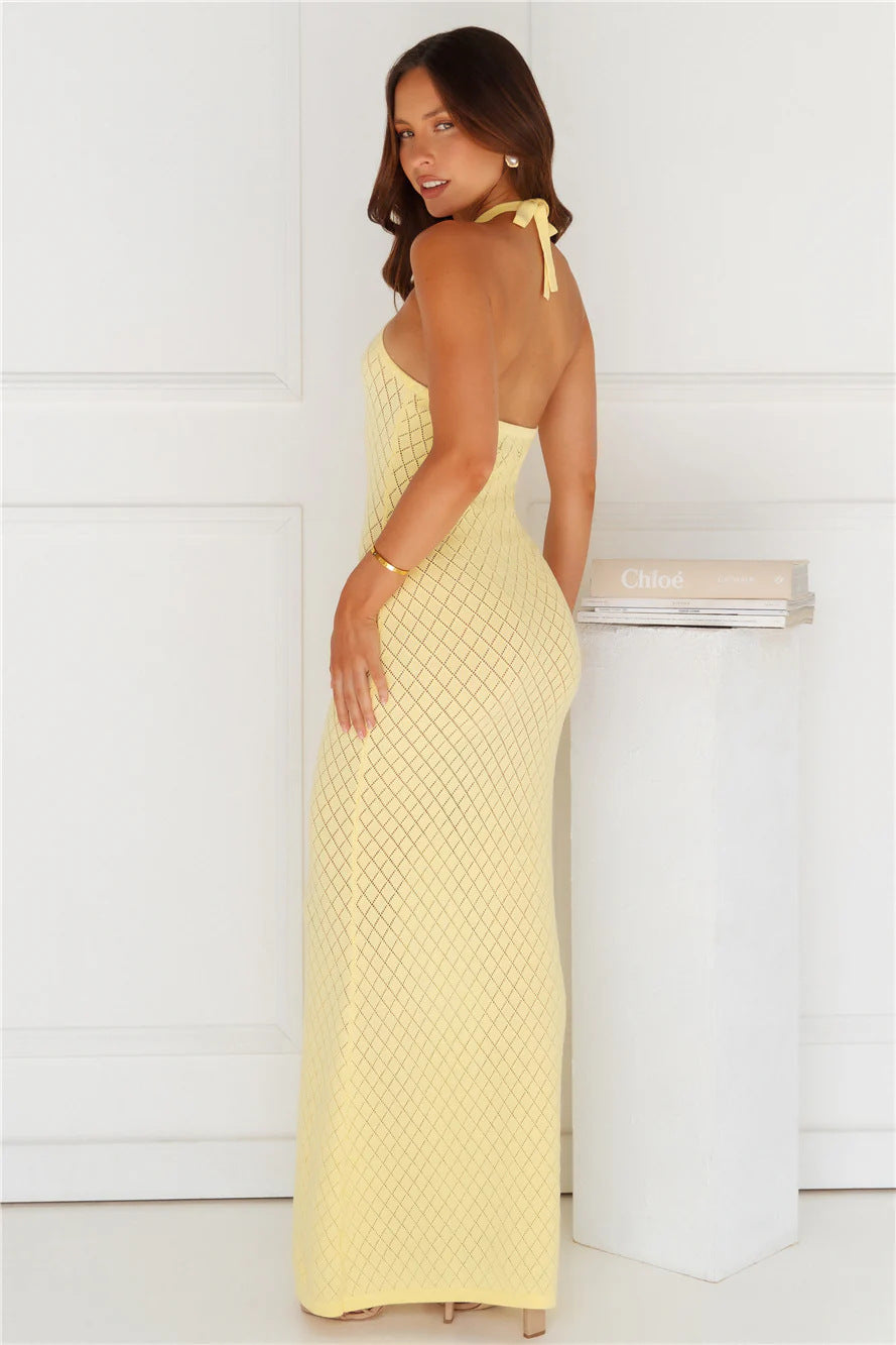 Women's Solid Color Knitted Swimsuit Cover Up Dress