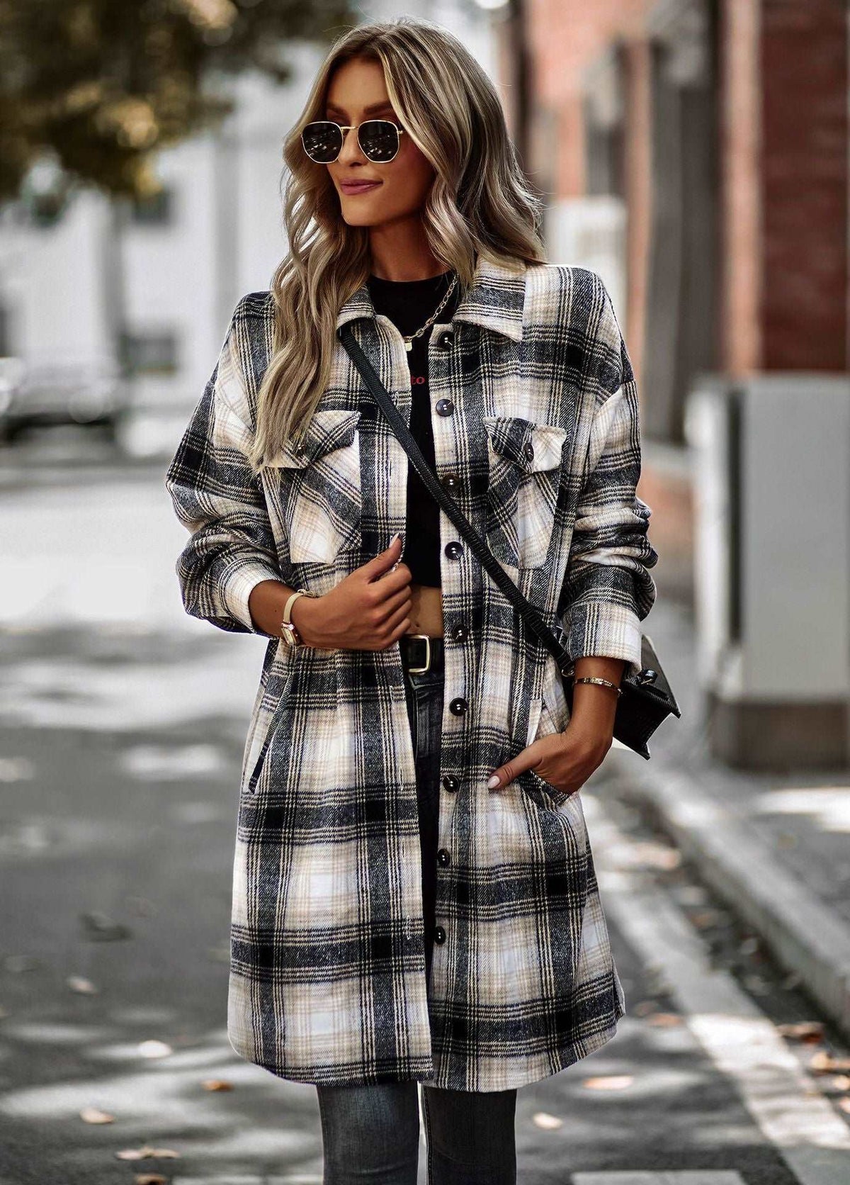 Women's Long Sleeve Button Down Jackets Plaid Flannel Shirts Tops Casual Lapel V Neck Oversized Shackets Blouses Top