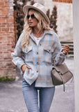Women Plaid Short Jacket  with Pocket