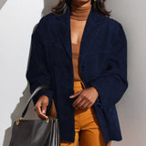 Elegant Vintage Loose Button Pocket Blazer
