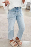 Women High Waist Jeans Big Pockets Slim Fit Skinny