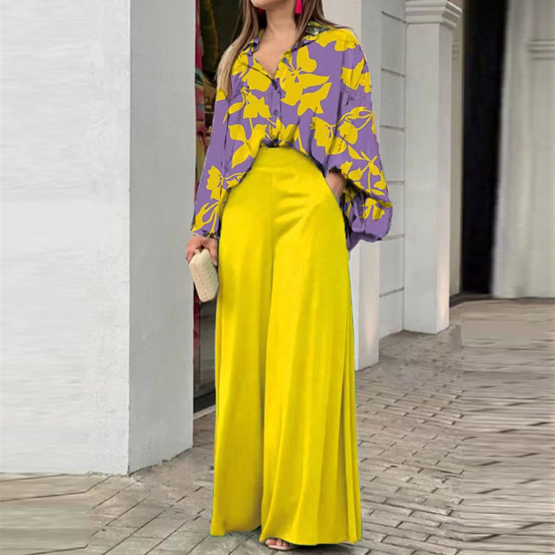 Casual Bat Sleeve Contrasting Color Printing Fashion Suit