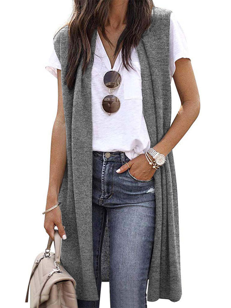 Women's Cardigan Fashion Medium and Long Sleeveless Vest Women