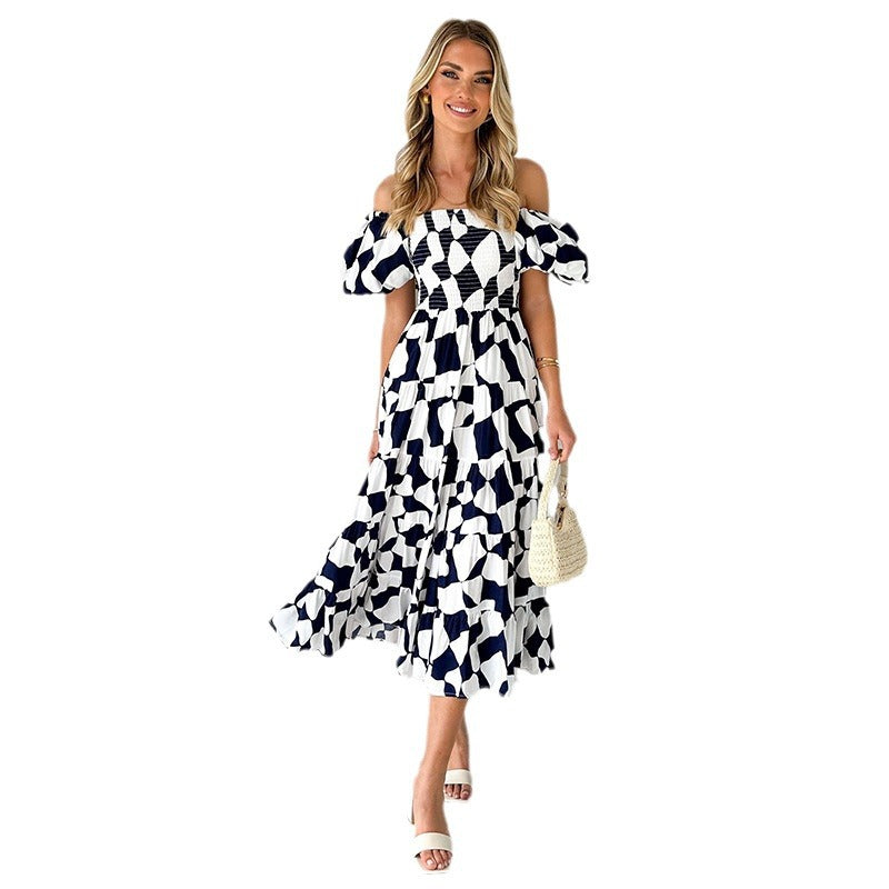 Offshoulder Printed Bubble Sleeve Dress for Women
