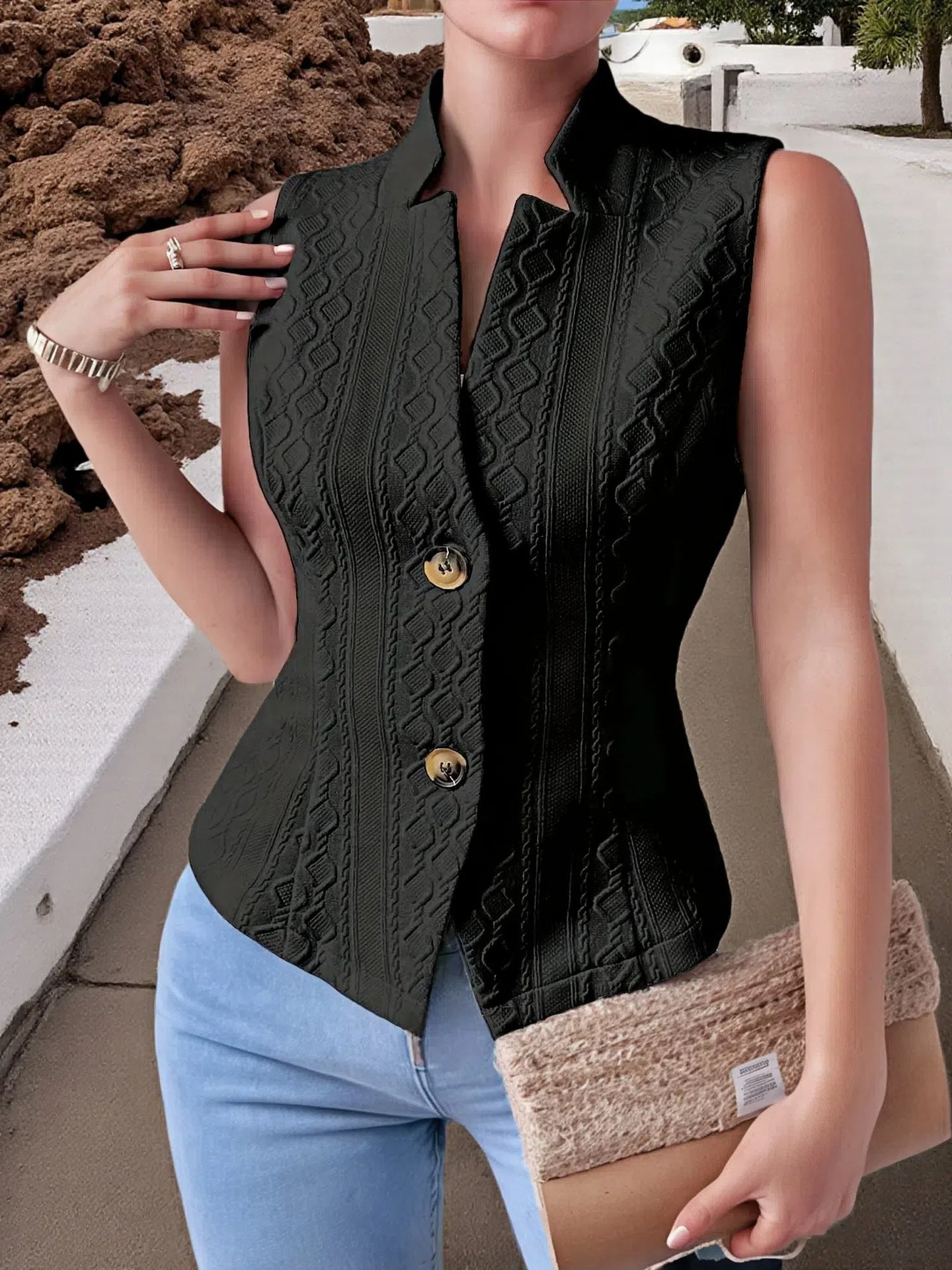 V-Neck Button Sleeveless Vest Vest Jacket Top Women