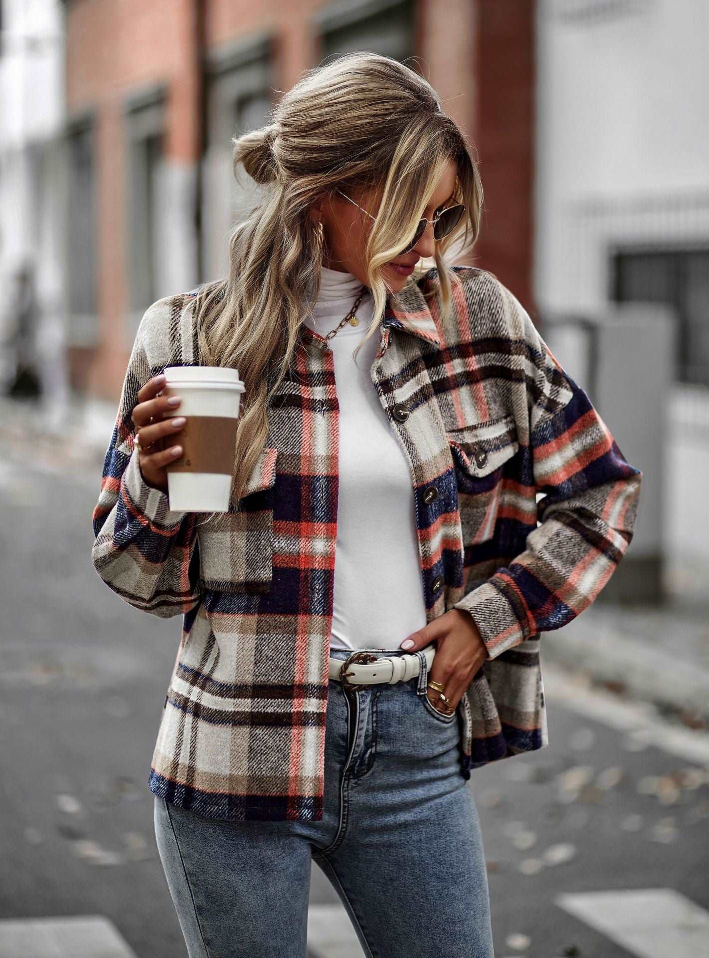 Womens Flannel Shacket Jacket Casual Plaid Wool Blend Button Down Long Sleeve Shirt Fall Clothes Outfits