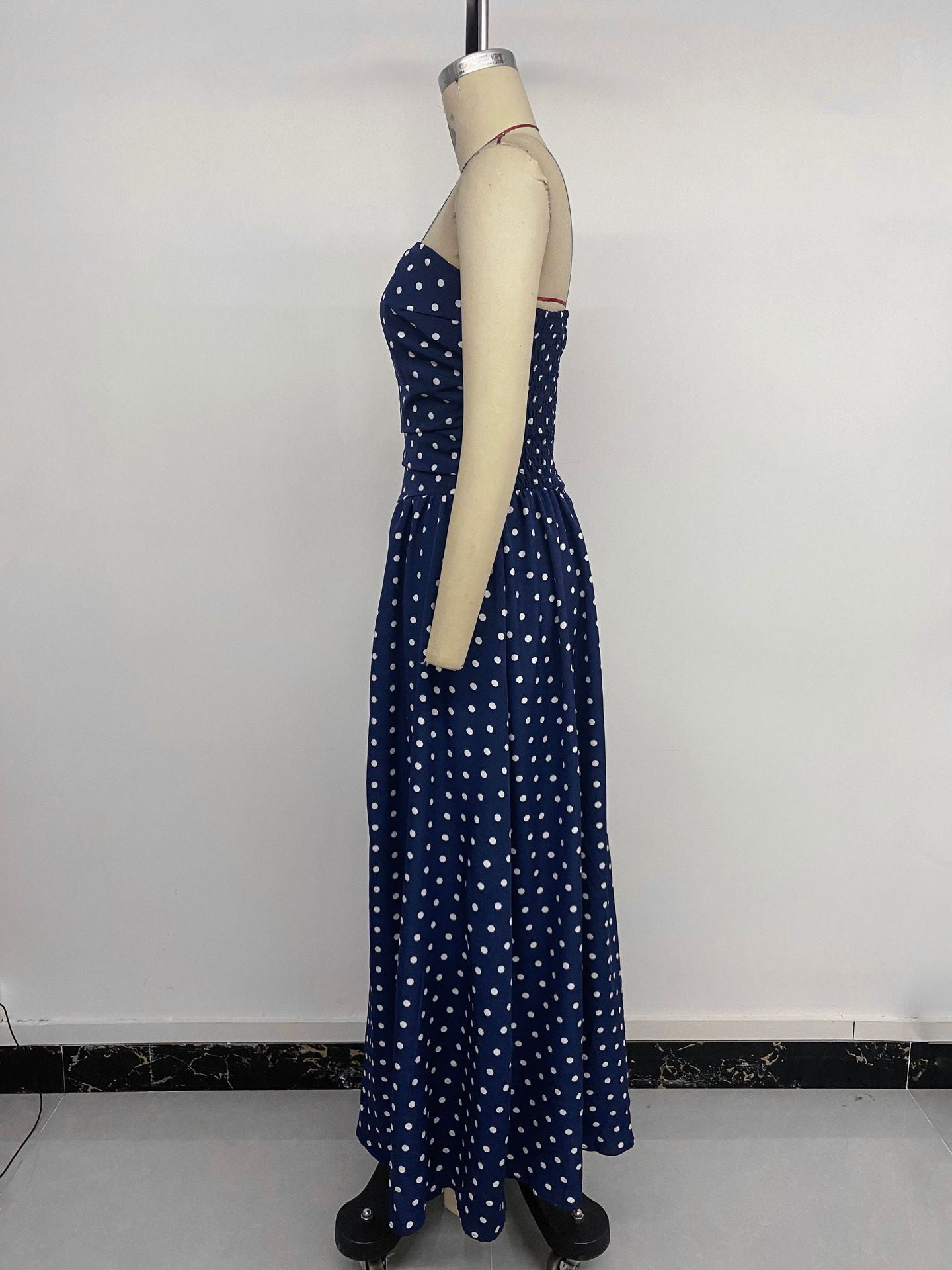 Retro Long Dress Sleeveless Tube Top Polka Dot Dress