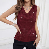 Sexy V-Neck Tubular Sequins Loose Pullover Women's Vest