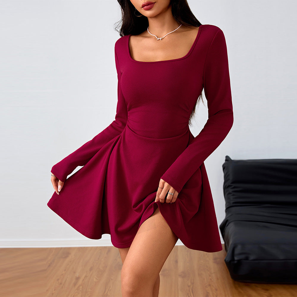 Women's Square Neck Elegant Dress High Waist Dress