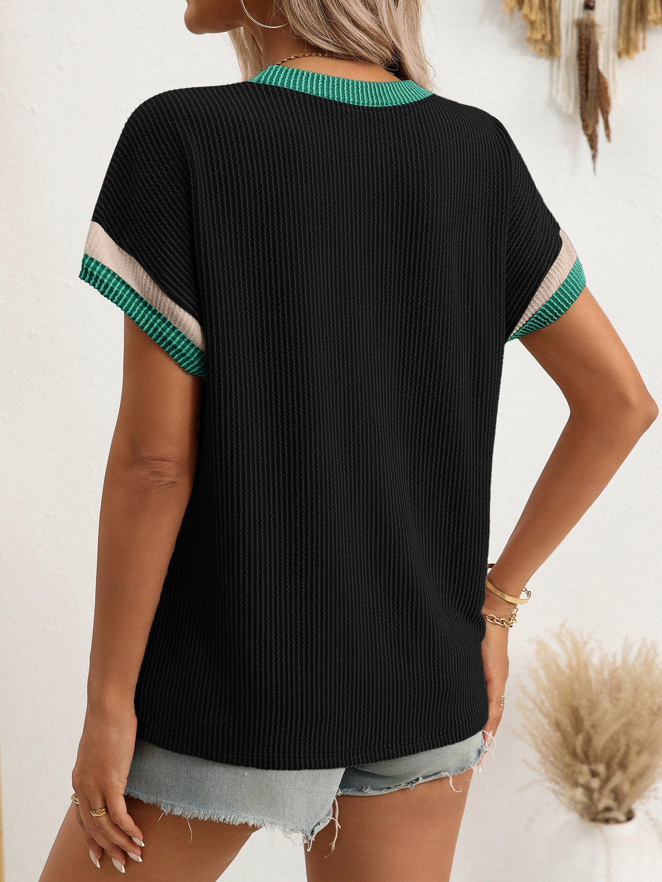 Summer Round Neck Short-sleeved Loose Color Matching T-shirt