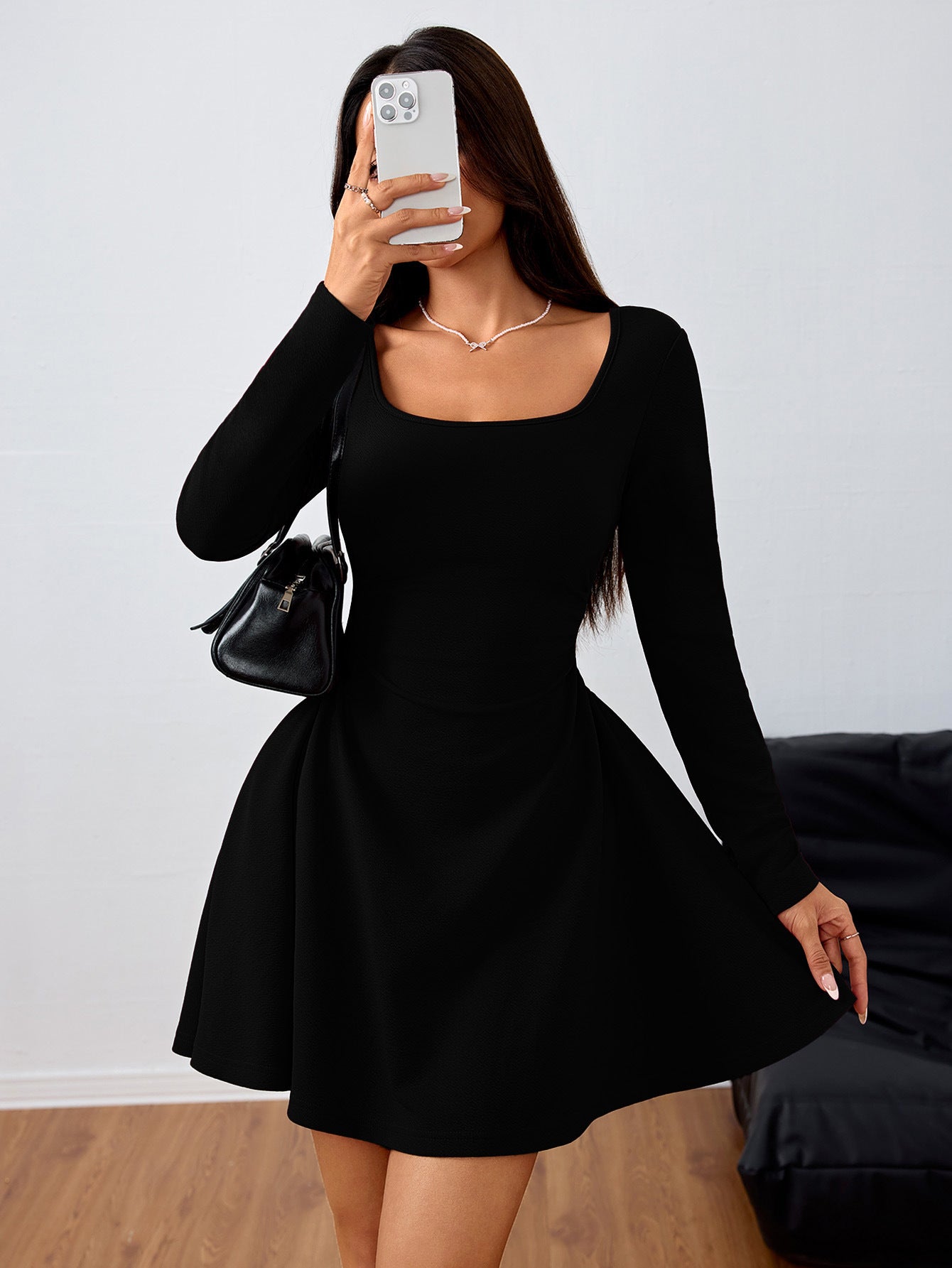 Women's Square Neck Elegant Dress High Waist Dress