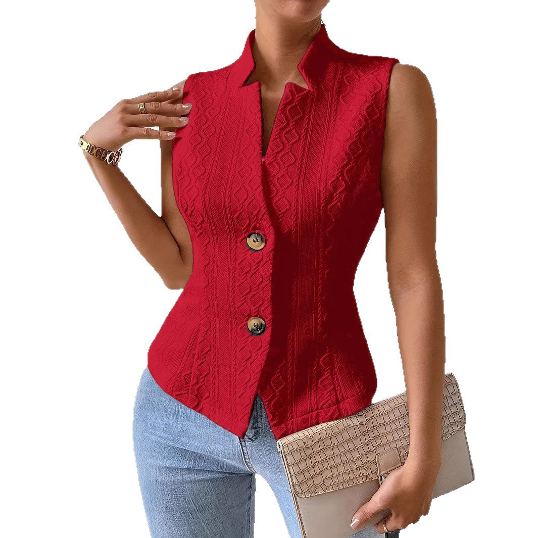 V-Neck Button Sleeveless Vest Vest Jacket Top Women