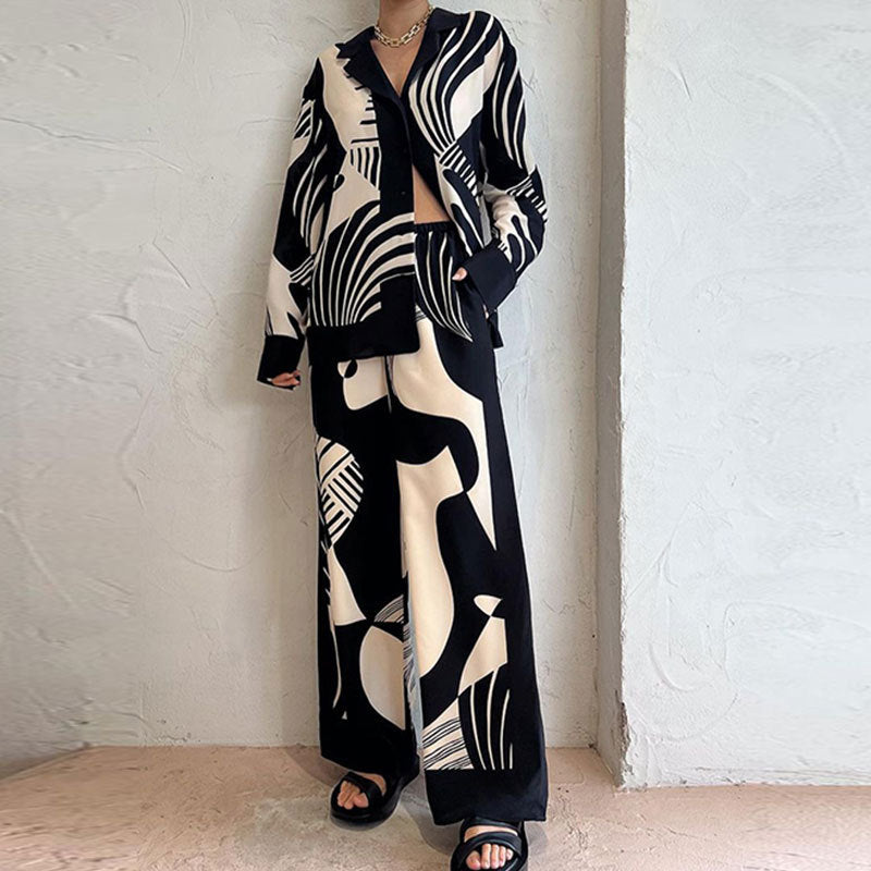 Women's Fashion Casual Print Color Matching Pocket Set