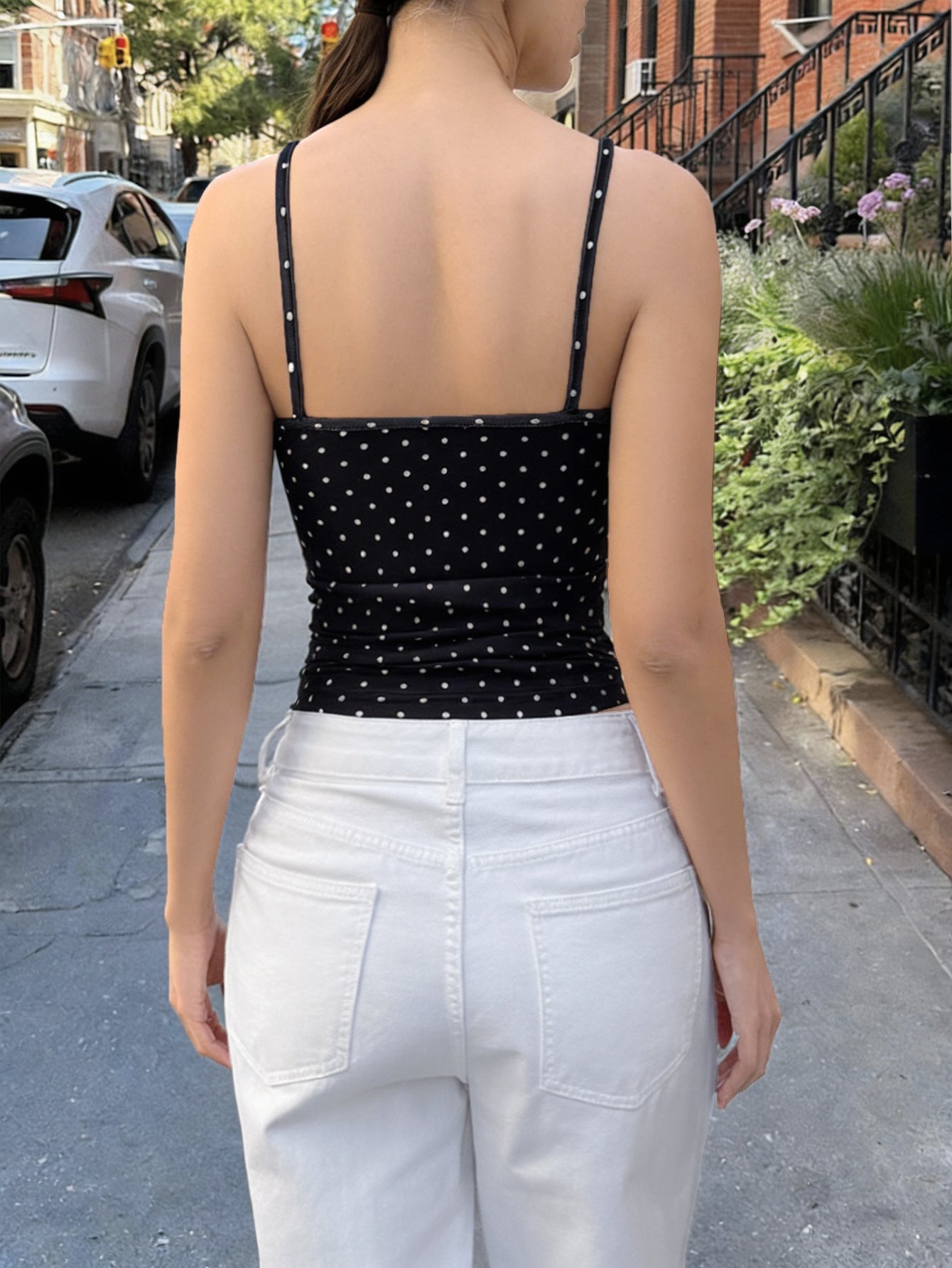 Womens Polka Dot Sleeveless Vacation Sling Top