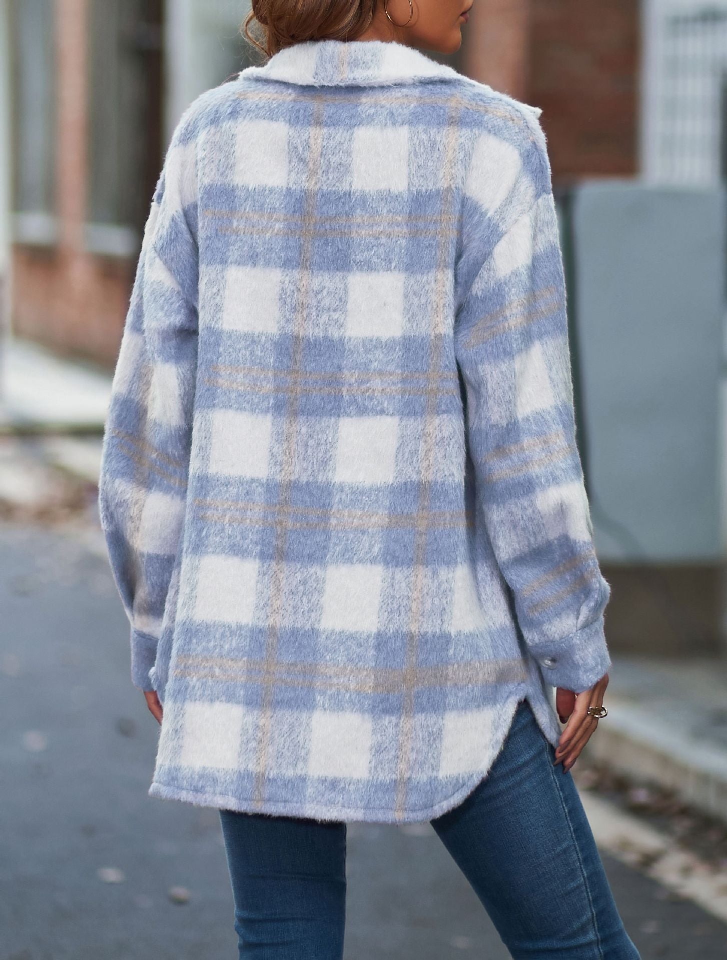 Women Plaid Hoodies Jacket Oversized with Pocket