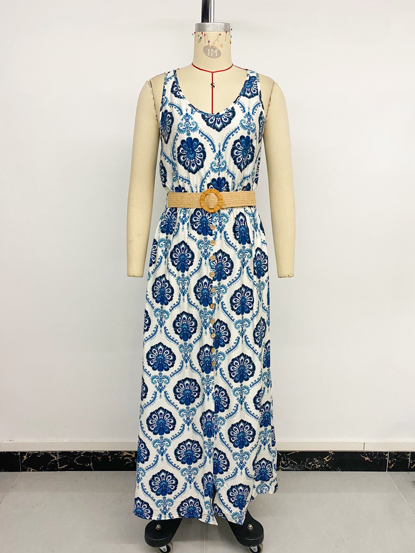 Printed Sleeveless Split Waist Dress