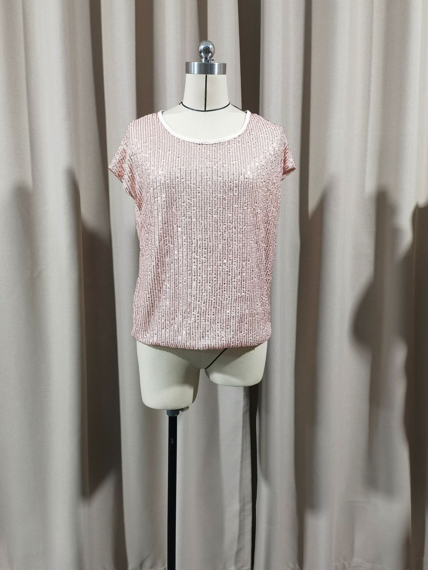 Casual Fashion Party Crew Neck Sleeveless Top Women's Sequins T-Shirt