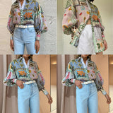 Casual Lapel Print Button-down Women's Blouse