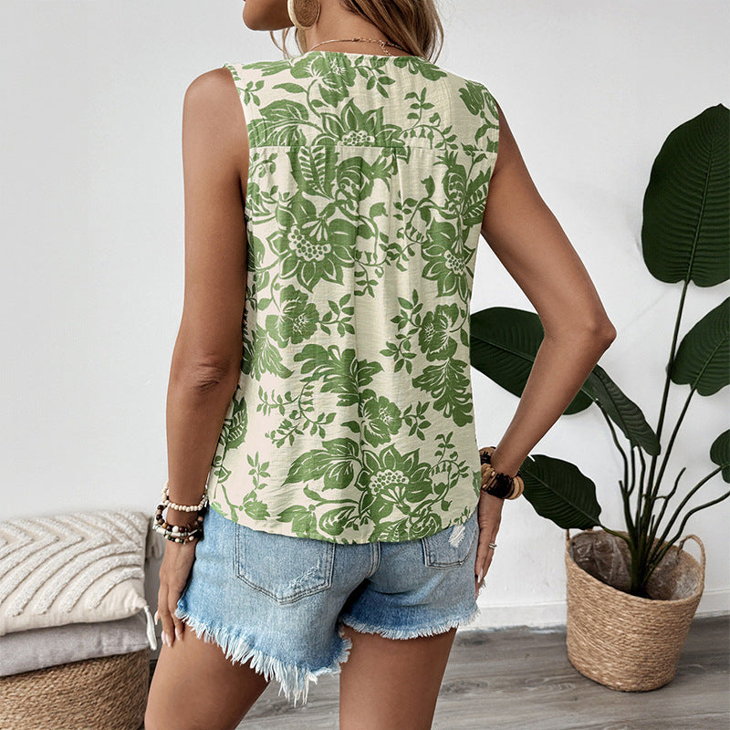 Top Printed Lace-Up Women's Sleeveless Shirt