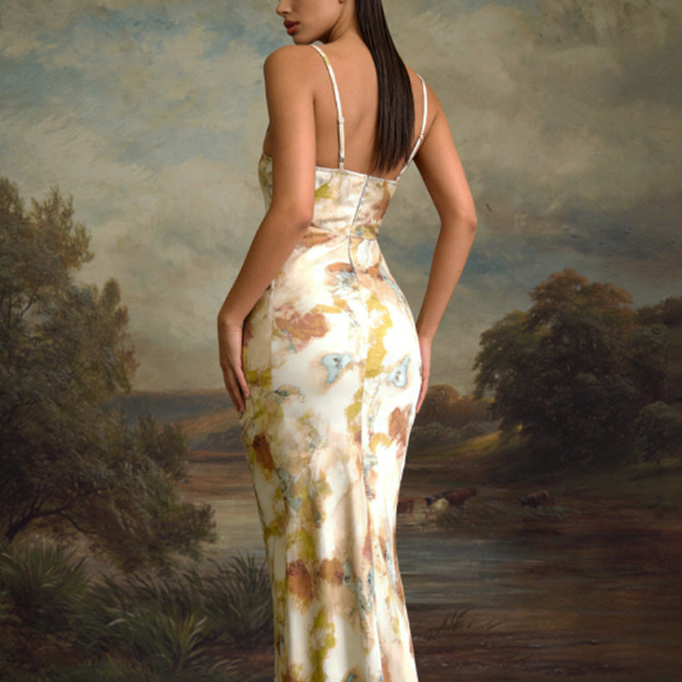 Women Sexy Sleeveless Slim Print Medium and Long Dress