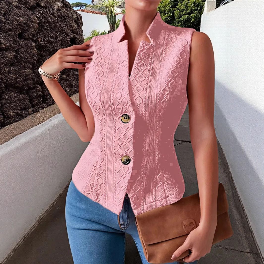 V-Neck Button Sleeveless Vest Vest Jacket Top Women