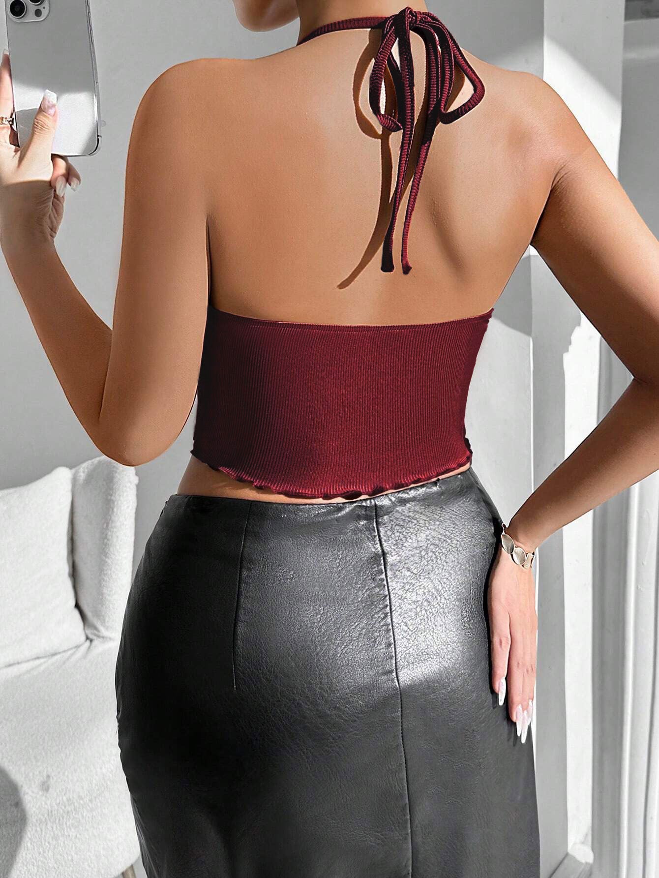 Neck vest halter back short top women