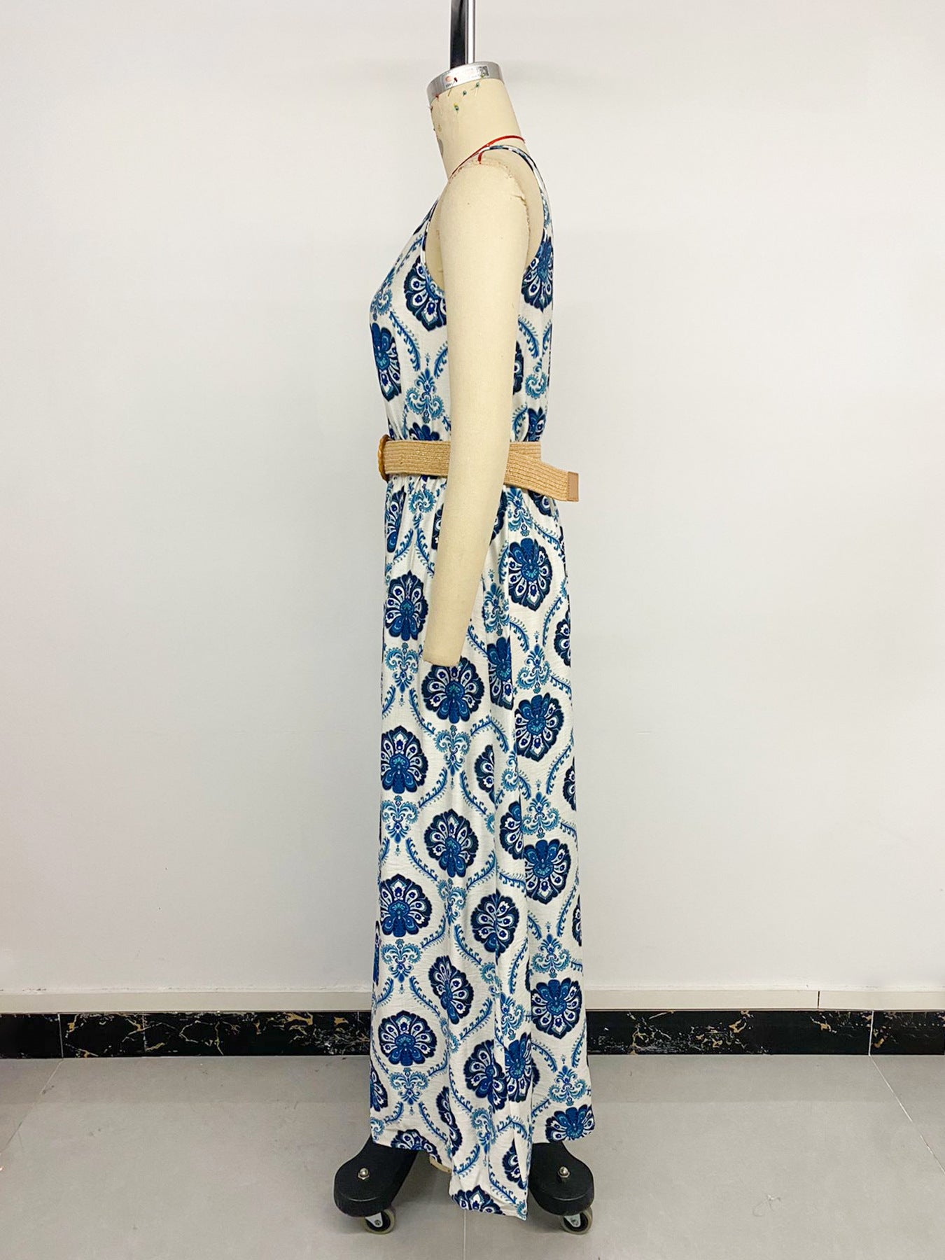 Printed Sleeveless Split Waist Dress