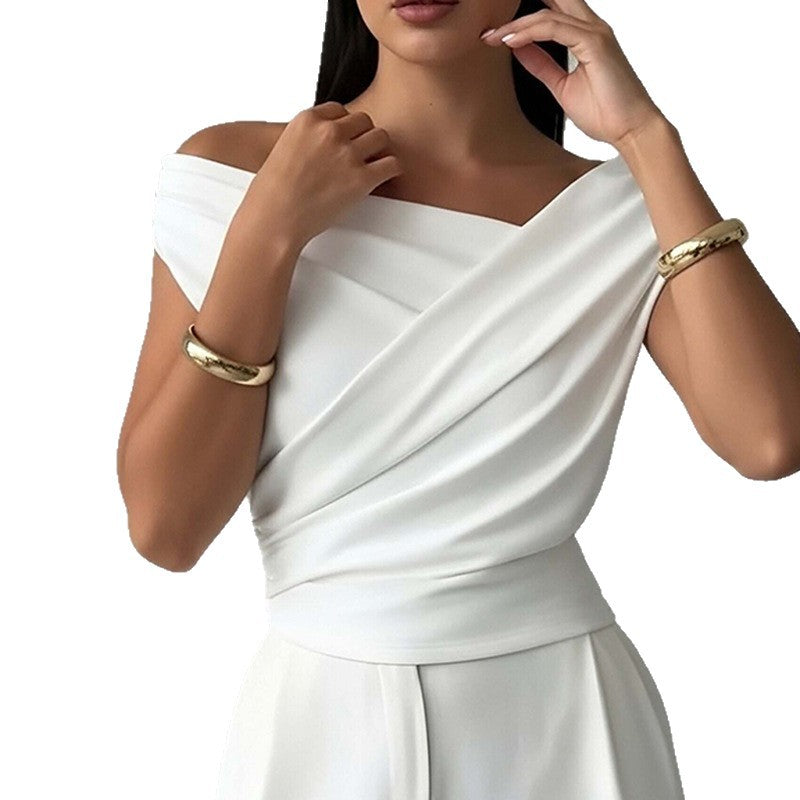 Women Sexy Off-the-shoulder Vest Short-sleeved Top