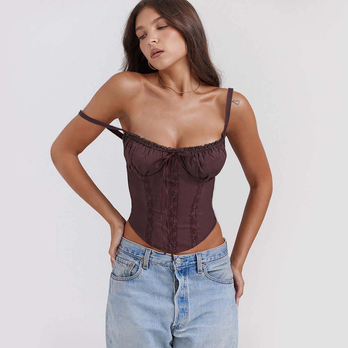 Womens Lace-Up Sexy Top Suspender Vest