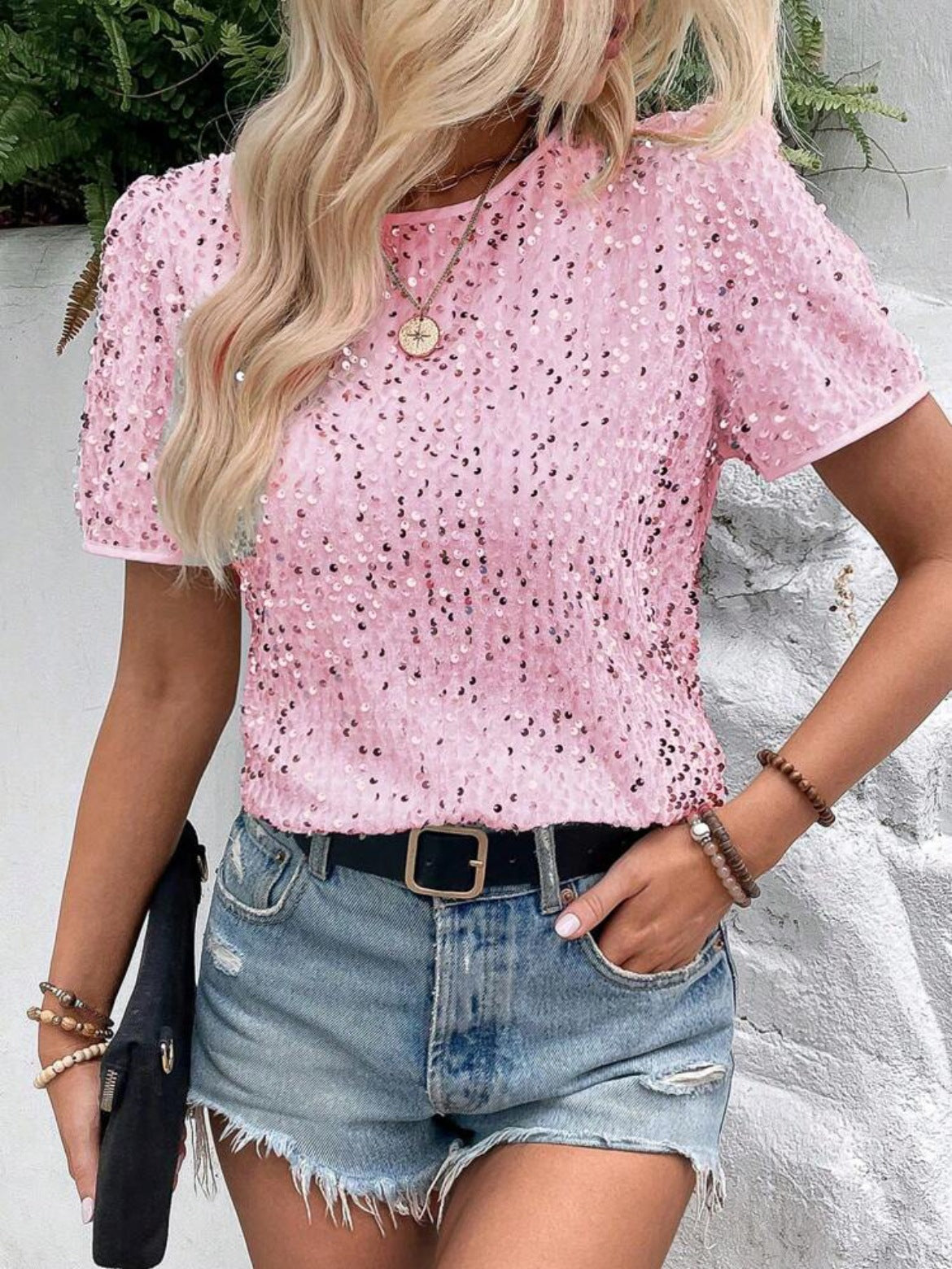 Short Sleeve Bag Neck Crew Neck Top Women's T-Shirt