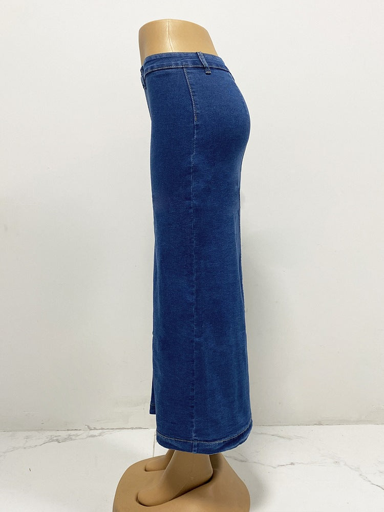 Women's Button Irregularly Split Denim Skirt