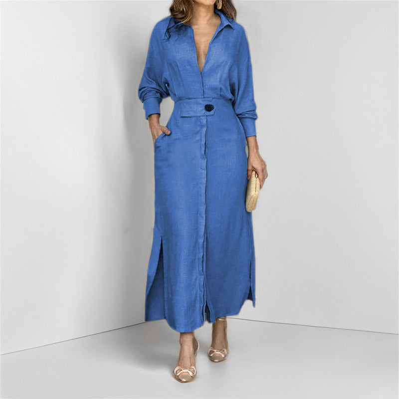 Elegant Solid Color Strap Waist Dress Long Dress